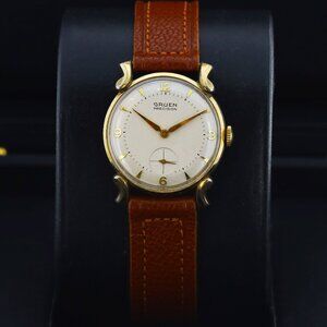 Gruen Precision Manual Wind Vintage 29mm, Silver Dial - Yellow Gold Tone Ornate